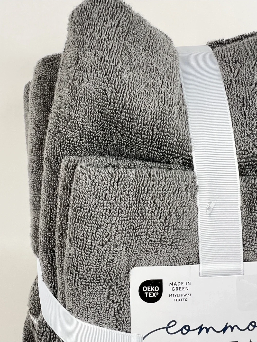 Common Thread Bath Towel Set Grey White Quick Dry Low Twist Cotton 6 Pc NEW